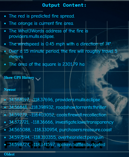 GPS history screen